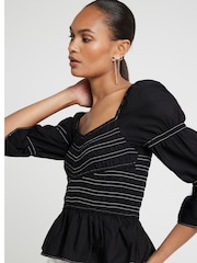 River Island Black Shirred V Detail Top - Image 2 of 5