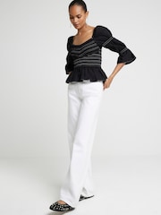 River Island Black Shirred V Detail Top - Image 3 of 5
