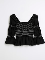 River Island Black Shirred V Detail Top - Image 4 of 5