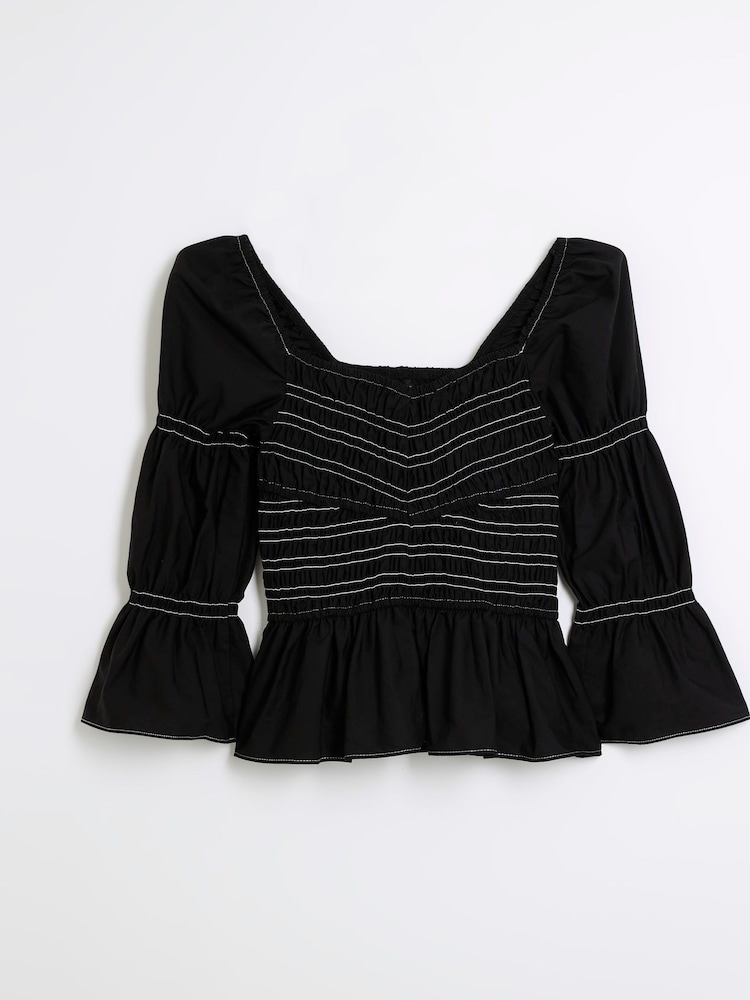 River Island Shirred V Detail Top - Image 4 of 5