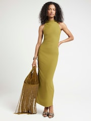 River Island Green Ruched Bodycon Midi Dress - Image 1 of 4