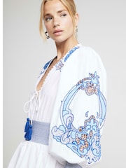 River Island Cream Shirred Rara 100% Cotton Mini Dress - Image 2 of 4