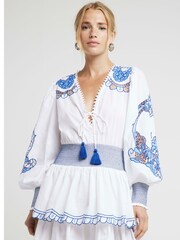 River Island Cream Shirred Rara 100% Cotton Mini Dress - Image 3 of 4