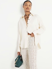 River Island Cream Satin Oversized Shirt - Image 1 of 4