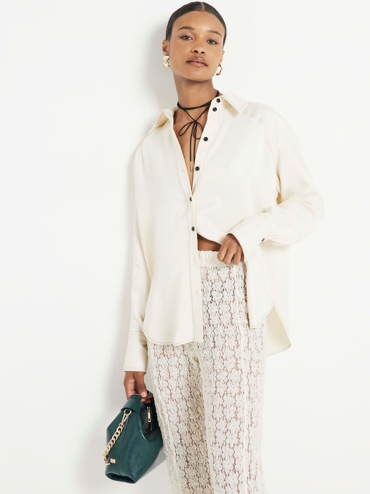 River Island Cream Satin Oversized Shirt - Image 1 of 4