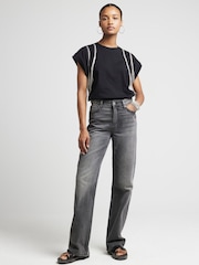 River Island Black Chain Fringed 100% Cotton T-Shirt - Image 1 of 4