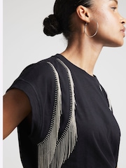 River Island Black Chain Fringed 100% Cotton T-Shirt - Image 2 of 4