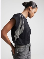 River Island Black Chain Fringed 100% Cotton T-Shirt - Image 3 of 4