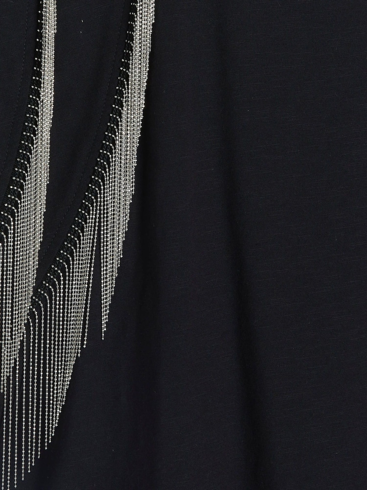 River Island Black Chain Fringed 100% Cotton T-Shirt - Image 4 of 4