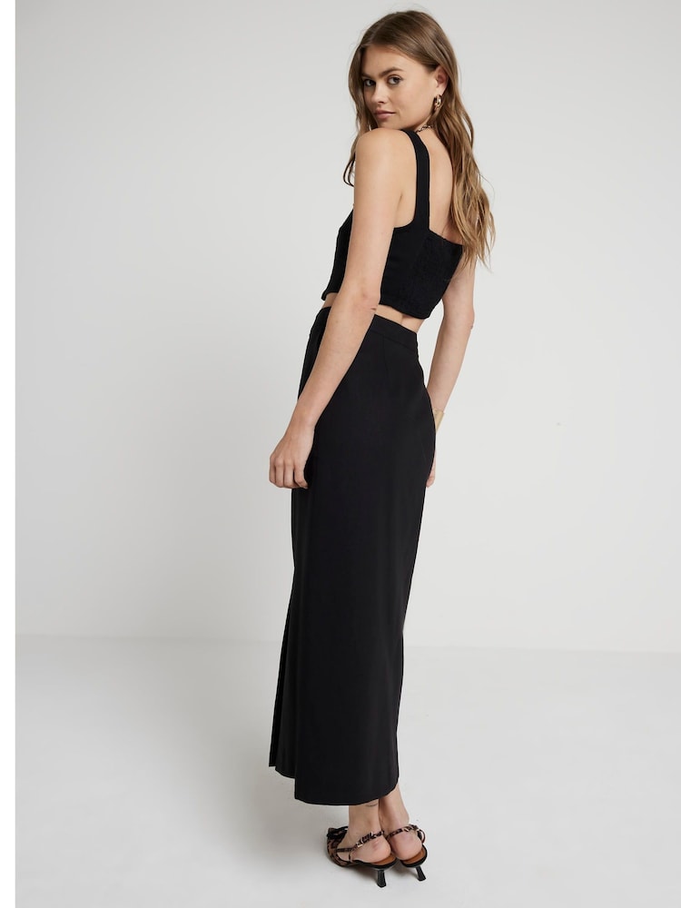 River Island Black 100% Linen Button Up Maxi Skirt - Image 2 of 3