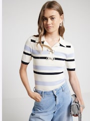 River Island Blue Bow Polo Top - Image 1 of 6
