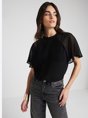 River Island Black Hybrid Pleated Blouse - Image 1 of 4