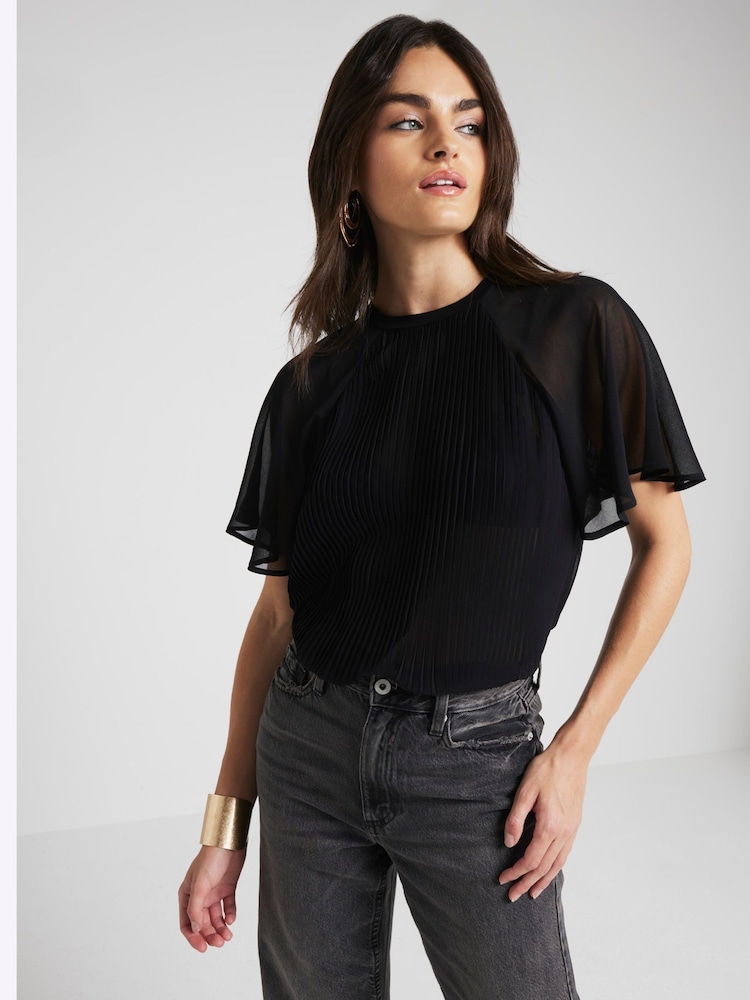 River Island Black Hybrid Pleated Blouse - Image 1 of 4