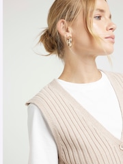River Island Brown Waistcoat Hybrid Knitted 100% Cotton Jersey Top - Image 3 of 4