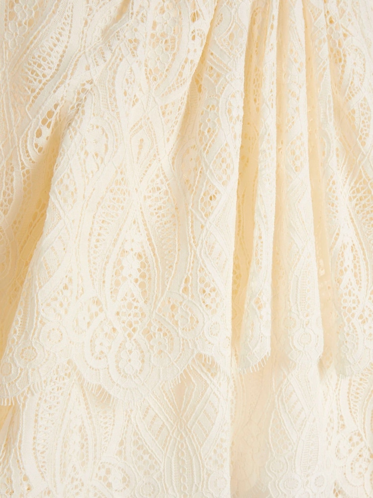 River Island Cream Petite All Over Lace Frill Sleeve Blouse - Image 3 of 3 River Island Cream Petite All Over Lace Frill Sleeve Blouse - Image 3 of 3