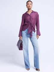 River Island Purple Twist Front Button Up Shirt - Image 1 of 4