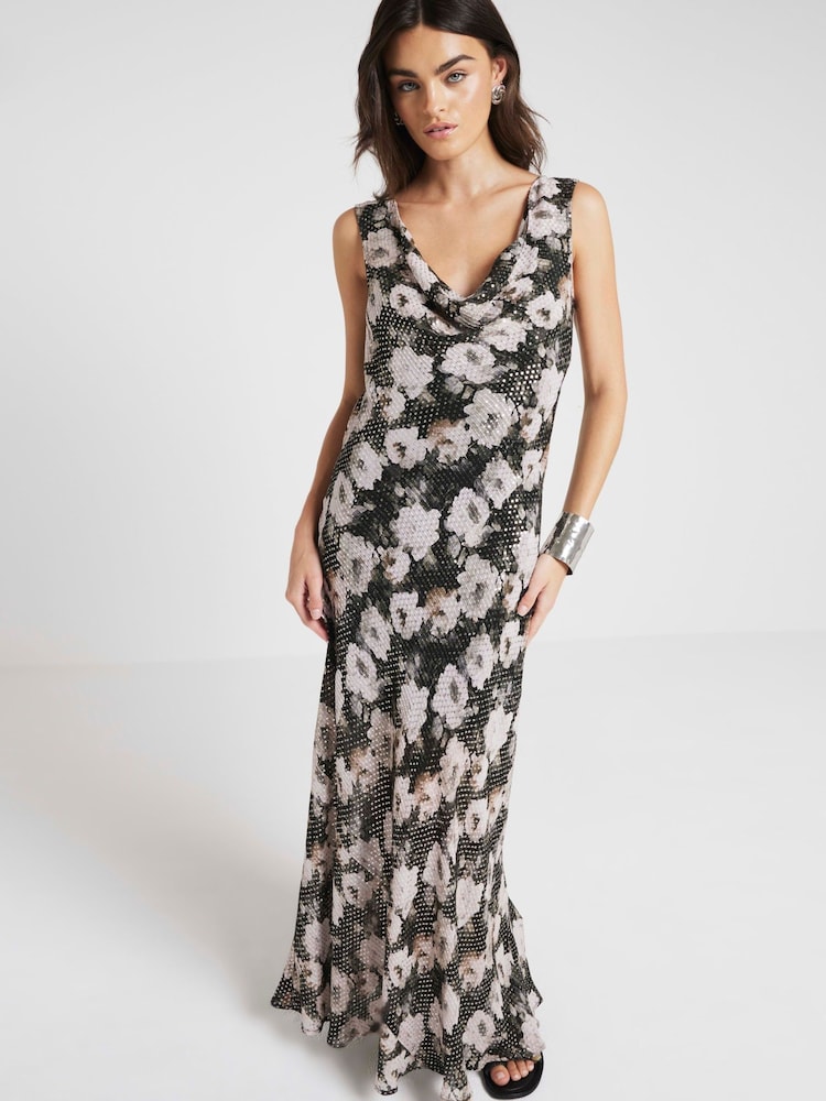 River Island 100% Cotton Guler căzut drapat Maxi Floral Rochie - Image 1 of 6