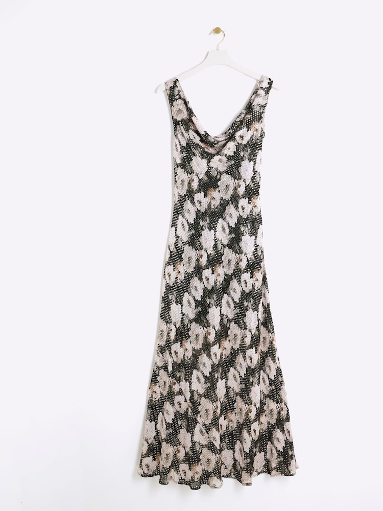 River Island 100% Cotton Guler căzut drapat Maxi Floral Rochie - Image 5 of 6