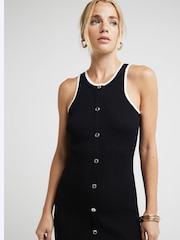 River Island Black Button Through Ribbed Midi Dress - Image 3 of 4