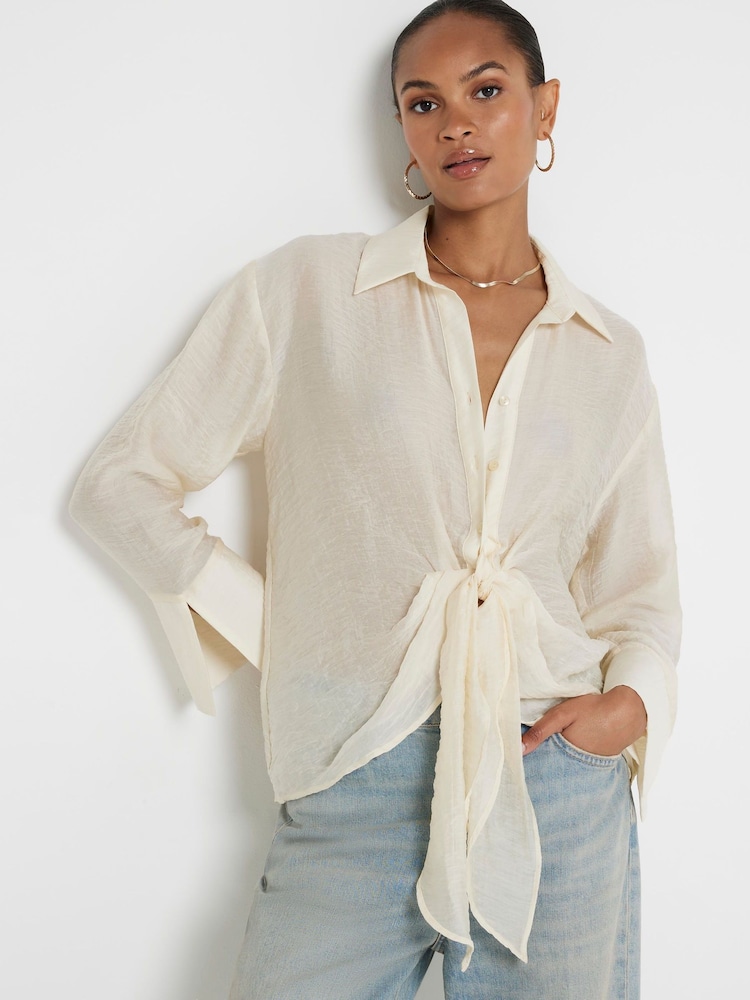 River Island Cream Twist Front Button Up Shirt - Image 1 of 4