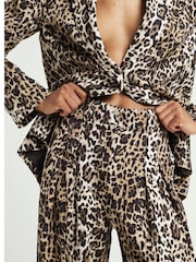 River Island Brown Leopard Print Wide Leg Tailored Trousers - Image 3 of 4