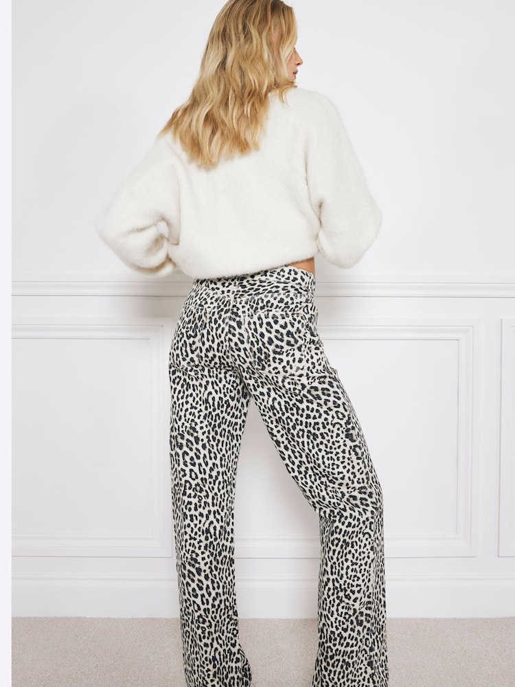 River Island Brown High Rise Straight Leopard Print 100% Cotton Jeans - Image 2 of 7