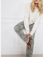 River Island Brown High Rise Straight Leopard Print 100% Cotton Jeans - Image 4 of 7