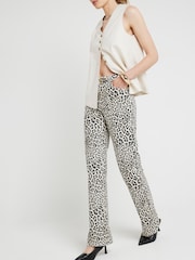 River Island Brown High Rise Straight Leopard Print 100% Cotton Jeans - Image 5 of 7