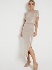 River Island Blue Sequin Midi Skirt - Image 1 of 4