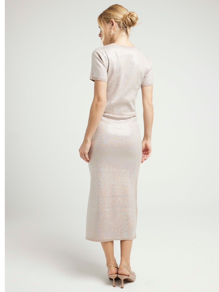 River Island Blue Sequin Midi Skirt - Image 2 of 4