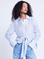 River Island Blue Twist Front Button Up Shirt - Image 1 of 6
