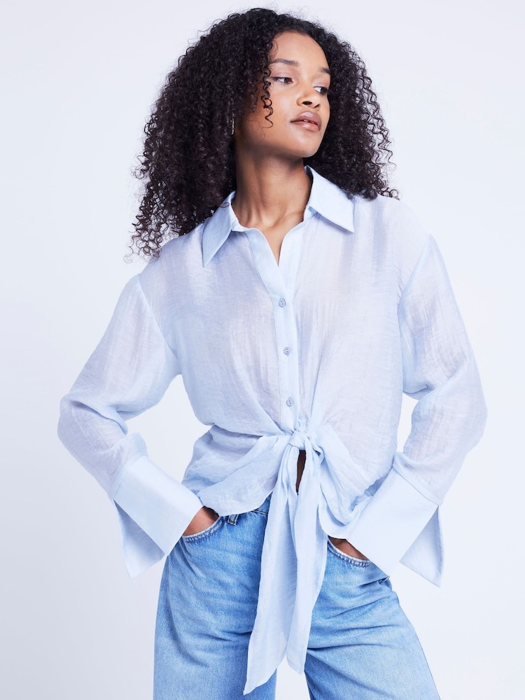 River Island Blue Twist Front Button Up Shirt - Image 1 of 6