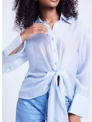 River Island Blue Twist Front Button Up Shirt - Image 3 of 6