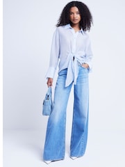 River Island Blue Twist Front Button Up Shirt - Image 4 of 6