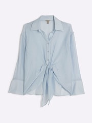 River Island Blue Twist Front Button Up Shirt - Image 5 of 6