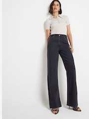 River Island Black Petite High Rise Relaxed Straight 100% Cotton Jeans - Image 1 of 7