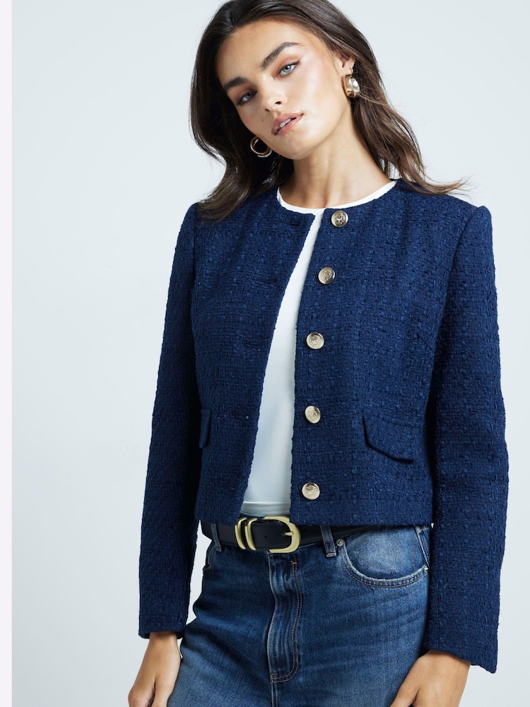 Blau - River Island Boucle Trophy Jacket - Bild 1 von 6