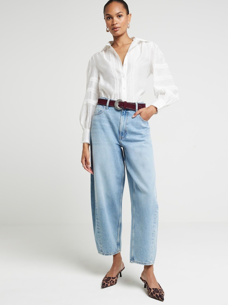 River Island White Linen and Lace Trim Shirt - Image 2 of 4
