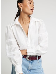River Island White Linen and Lace Trim Shirt - Image 3 of 4