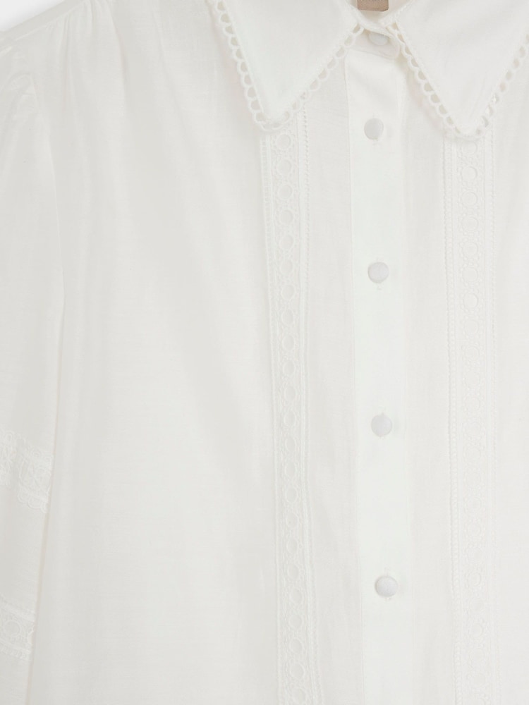 River Island White Linen and Lace Trim Shirt - Image 4 of 4