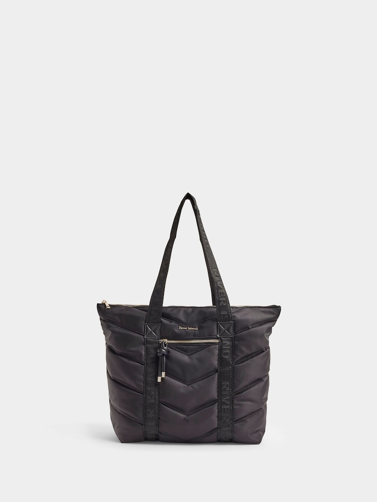 River Island Black Quilted Webbing Shopper Bag - Image 1 of 4