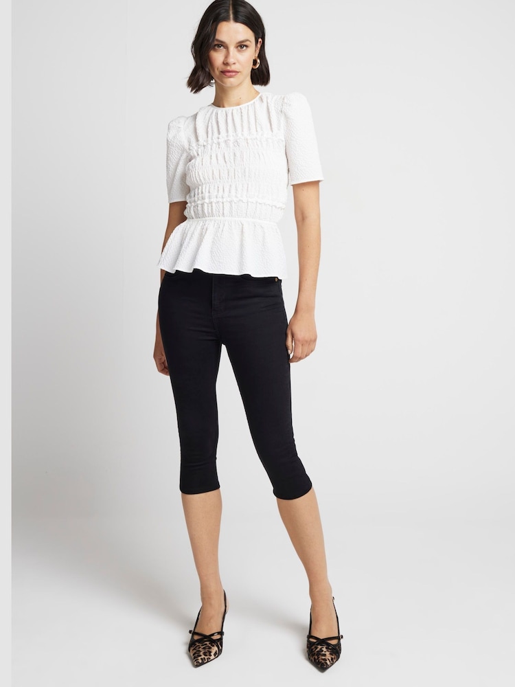 River Island White Textured Shirred Top - Image 2 of 4