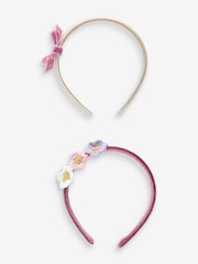 Light Pink Crochet Flower & Metallic Bow Aliceband 2 Pack - Image 1 of 2