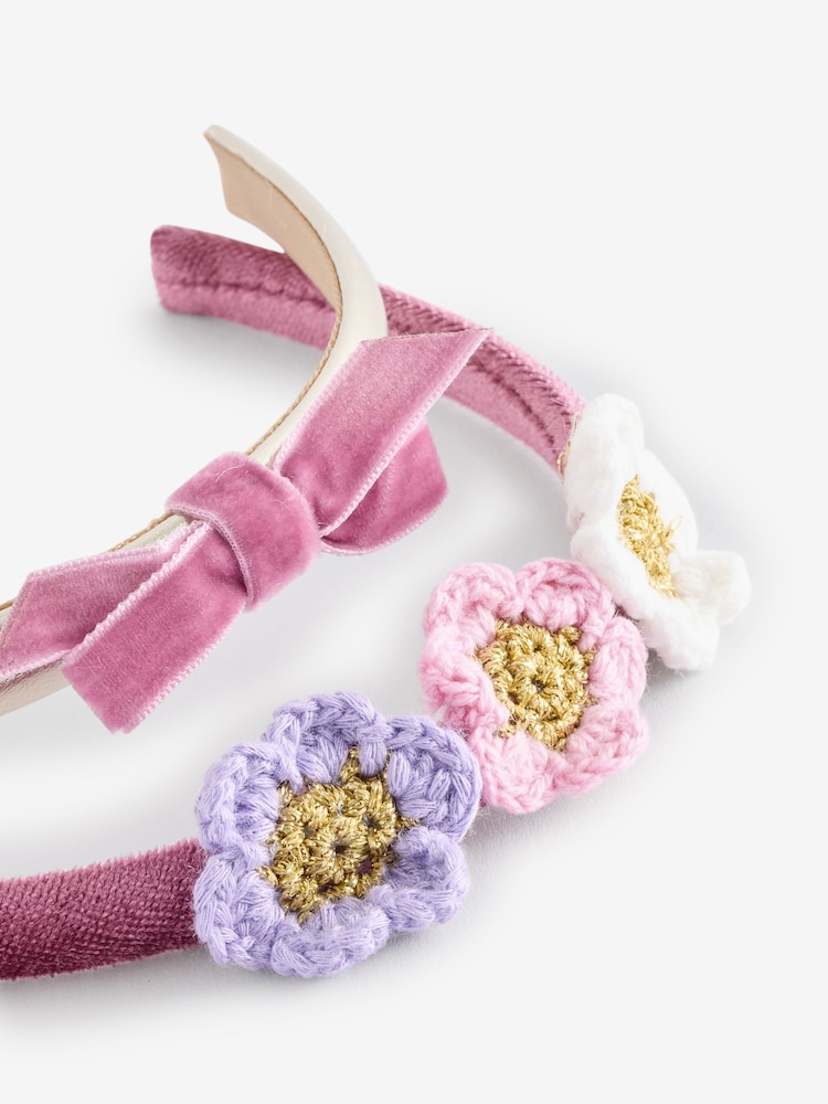 Light Pink Crochet Flower & Metallic Bow Aliceband 2 Pack - Image 2 of 2