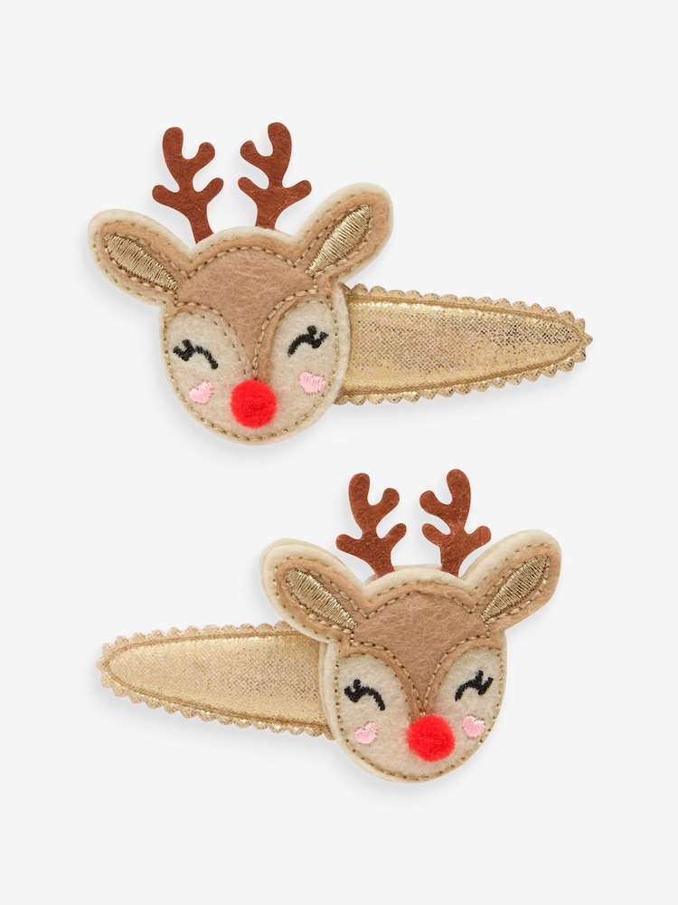 Gold Reindeer Christmas Clips 2 Pack - Image 1 of 2 Gold Reindeer Christmas Clips 2 Pack - Image 1 of 2