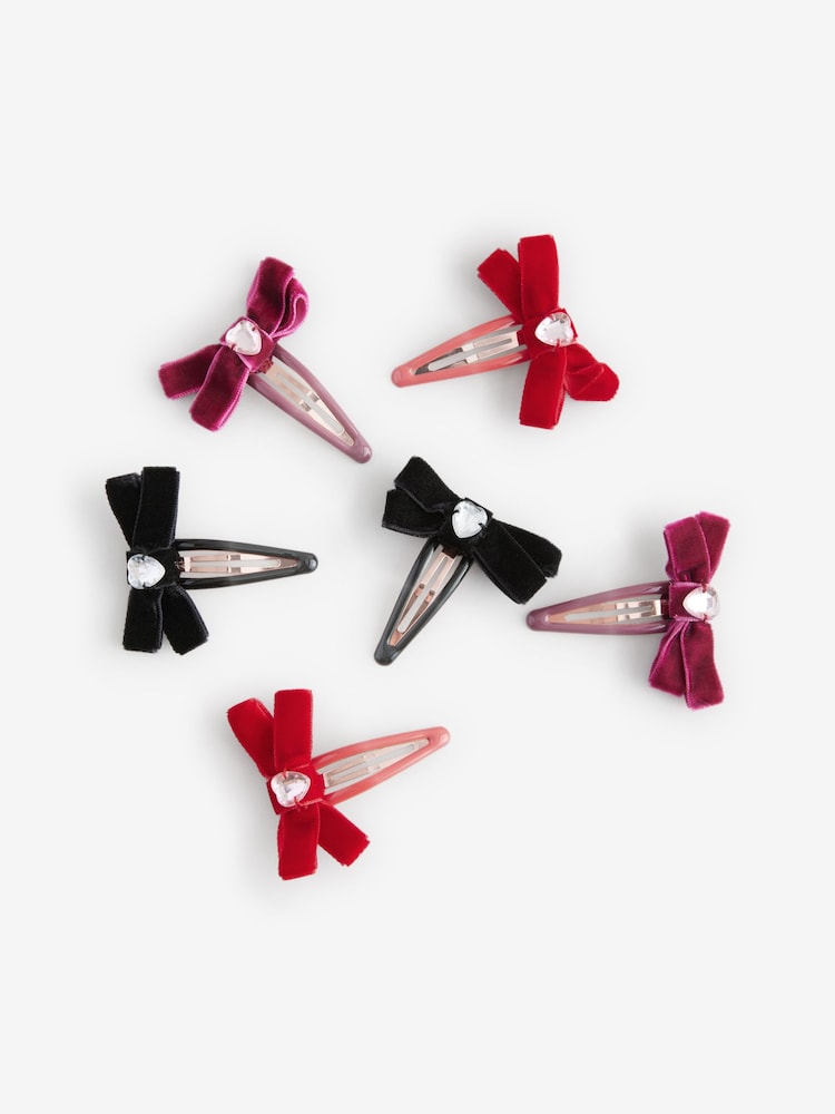 Bright Pink Velvet Bow Clips 6 Pack - Image 2 of 3
