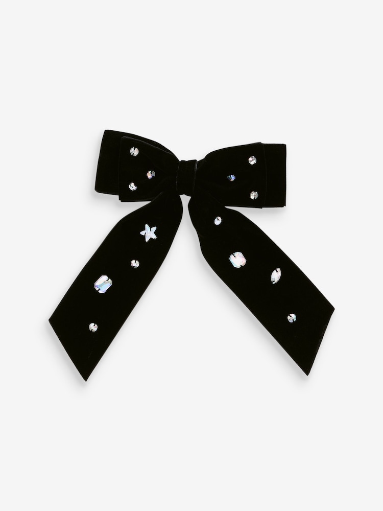 Black Embellished Velvet Statement Clip - Image 2 of 4