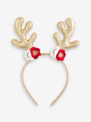 Brown Metallic and Crochet Flower Christmas Antlers - Image 1 of 3