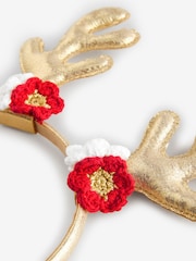 Brown Metallic and Crochet Flower Christmas Antlers - Image 2 of 3