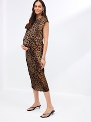 Animal Print Maternity Short Sleeve Textured Column Dress - Image 1 of 8